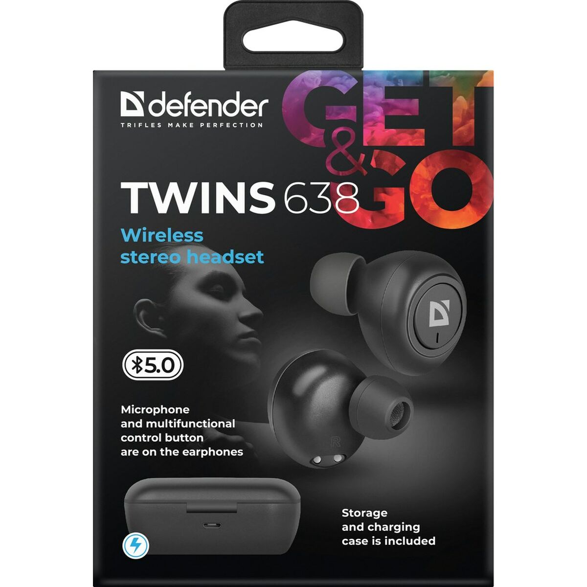 Auriculares in Ear Bluetooth Defender Twins 638 Negro