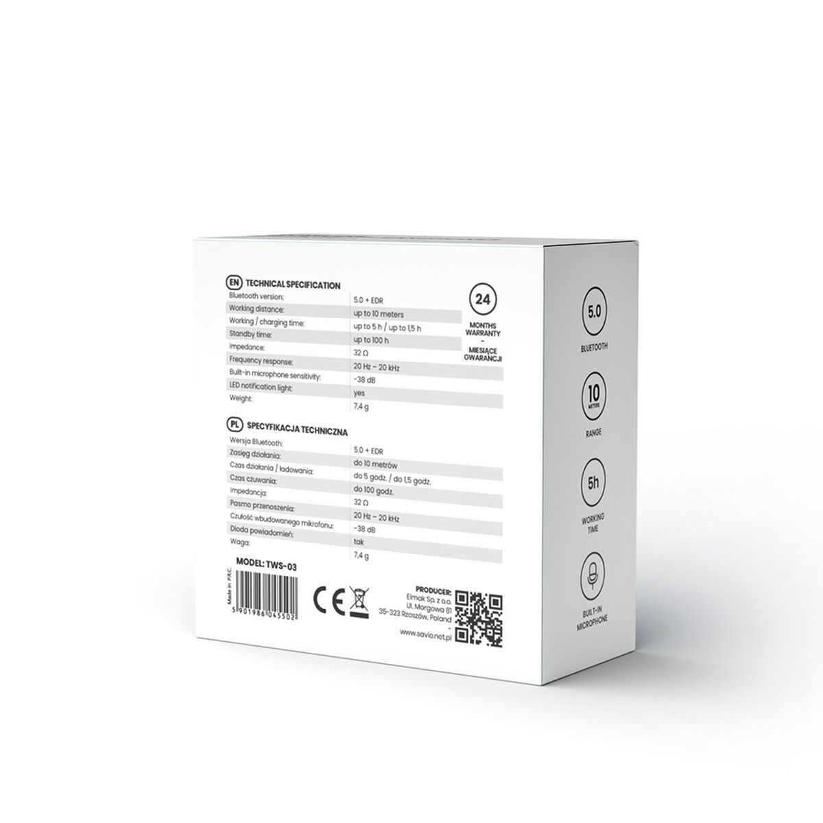 Auriculares in Ear Bluetooth Savio TWS-03 Negro Grafito