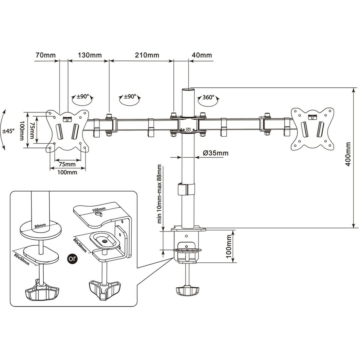 Soporte de Mesa para Pantalla Montis EVEREST MT015 Negro 27" 13"