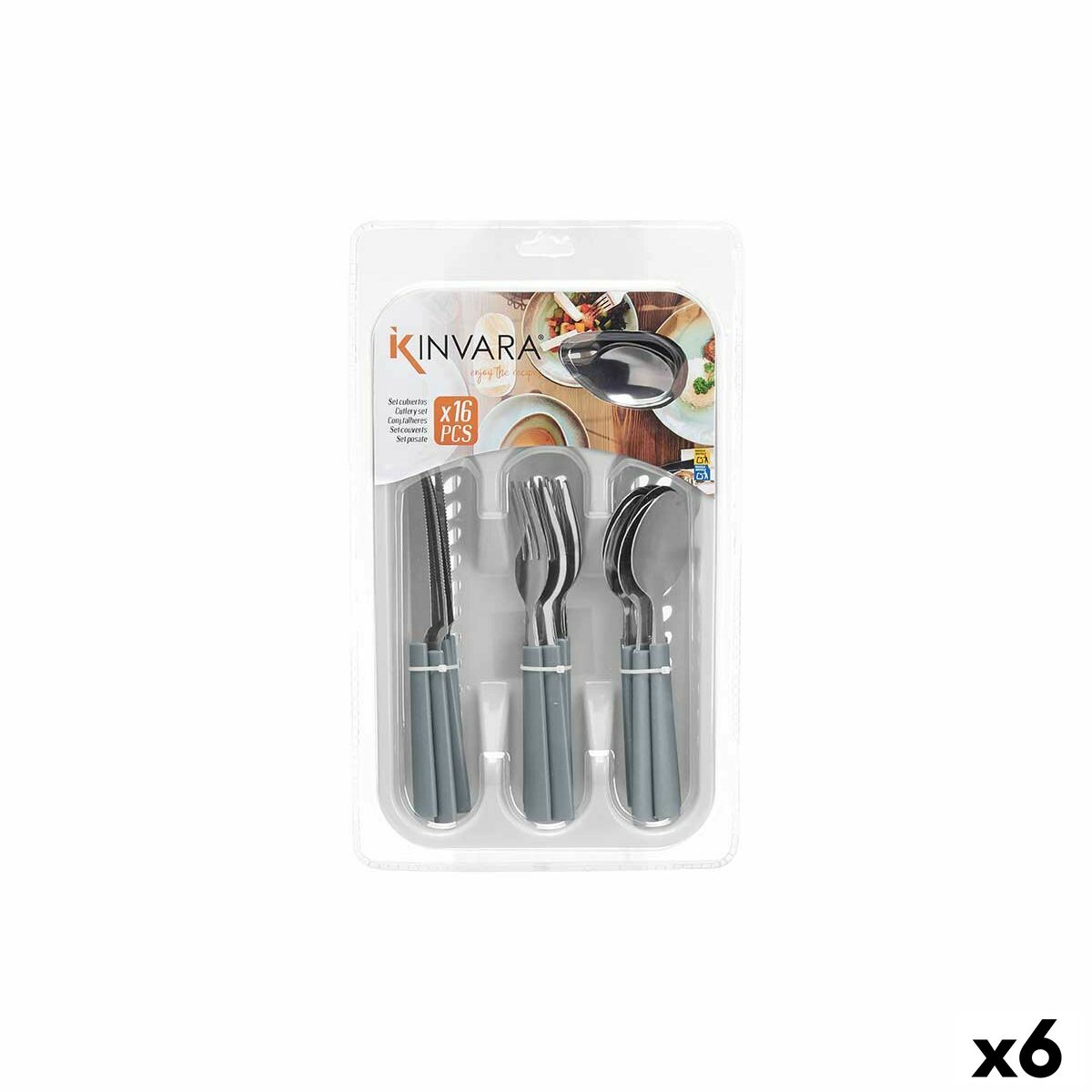 Set de Cubiertos Kinvara Gris Plateado Acero Inoxidable Plástico 22,5 x 37,5 x 4,5 cm (6 Unidades)