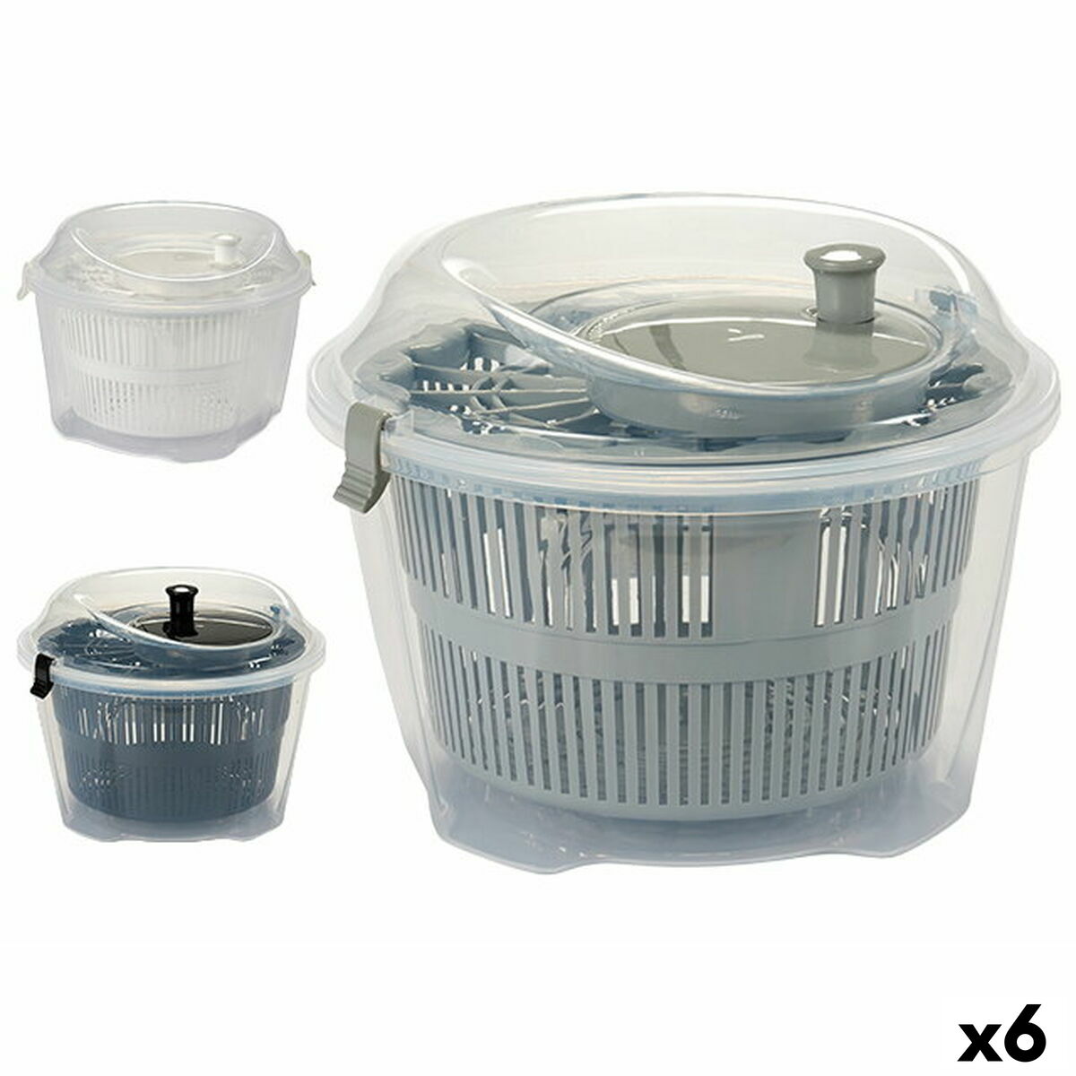 Centrifugadora para Ensalada Kinvara Blanco Negro Gris Transparente 4.4 L 26 x 18 x 25 cm 25 x 17,3 x 25 cm (6 Unidades)