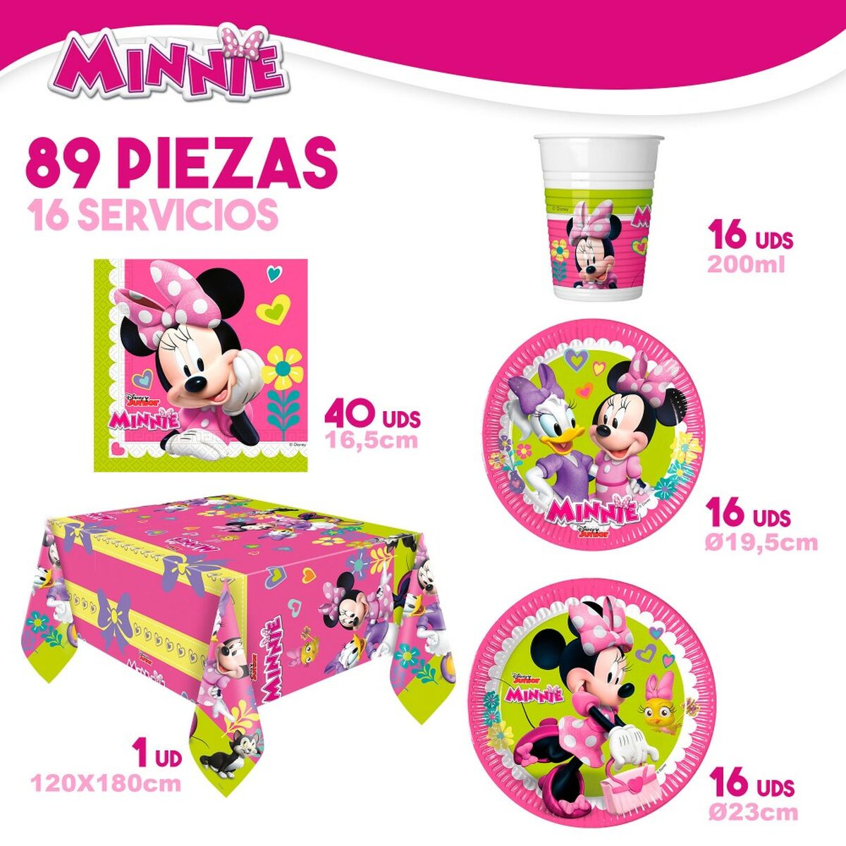 Set Artículos de Fiesta Minnie Mouse Happy Deluxe 16 89 Piezas
