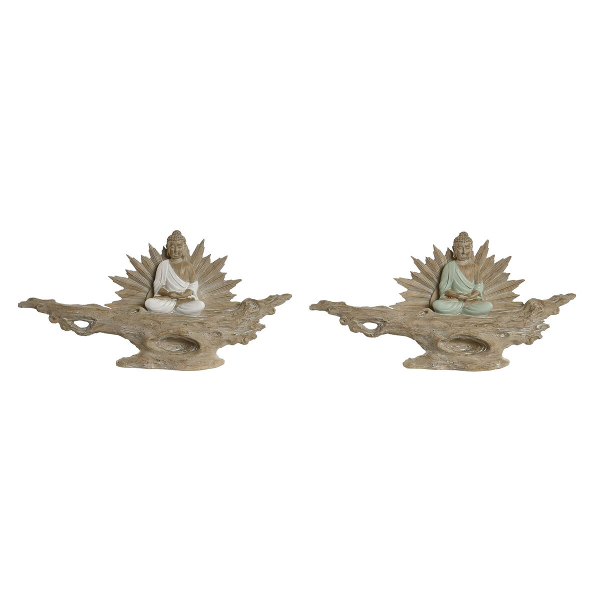 Figura Decorativa Home ESPRIT Blanco Verde Buda Oriental 30 x 6 x 15 cm (2 Unidades)