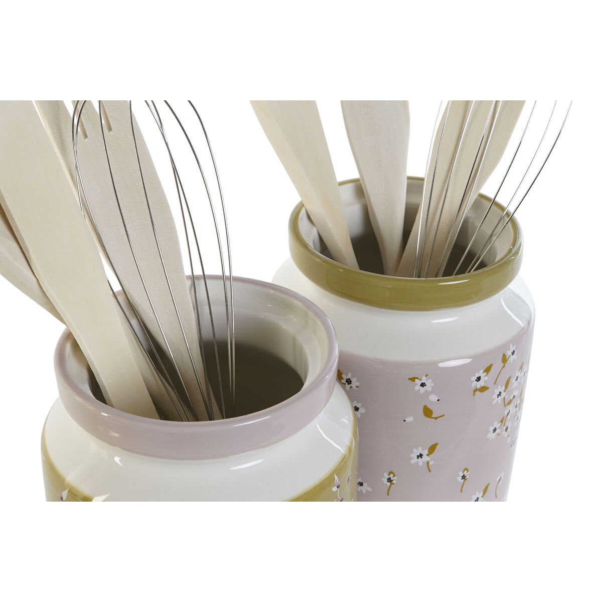 Bote para Utensilios de Cocina DKD Home Decor Metal Dolomita Madera MDF 12 x 12 x 25 cm (2 Unidades)