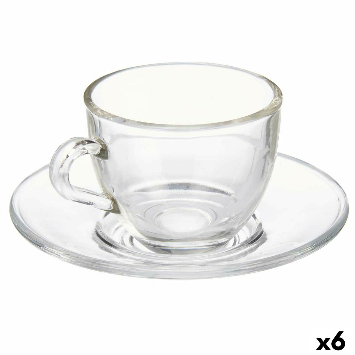 Taza con Plato Vivalto Transparente Vidrio 85 ml (6 Unidades)