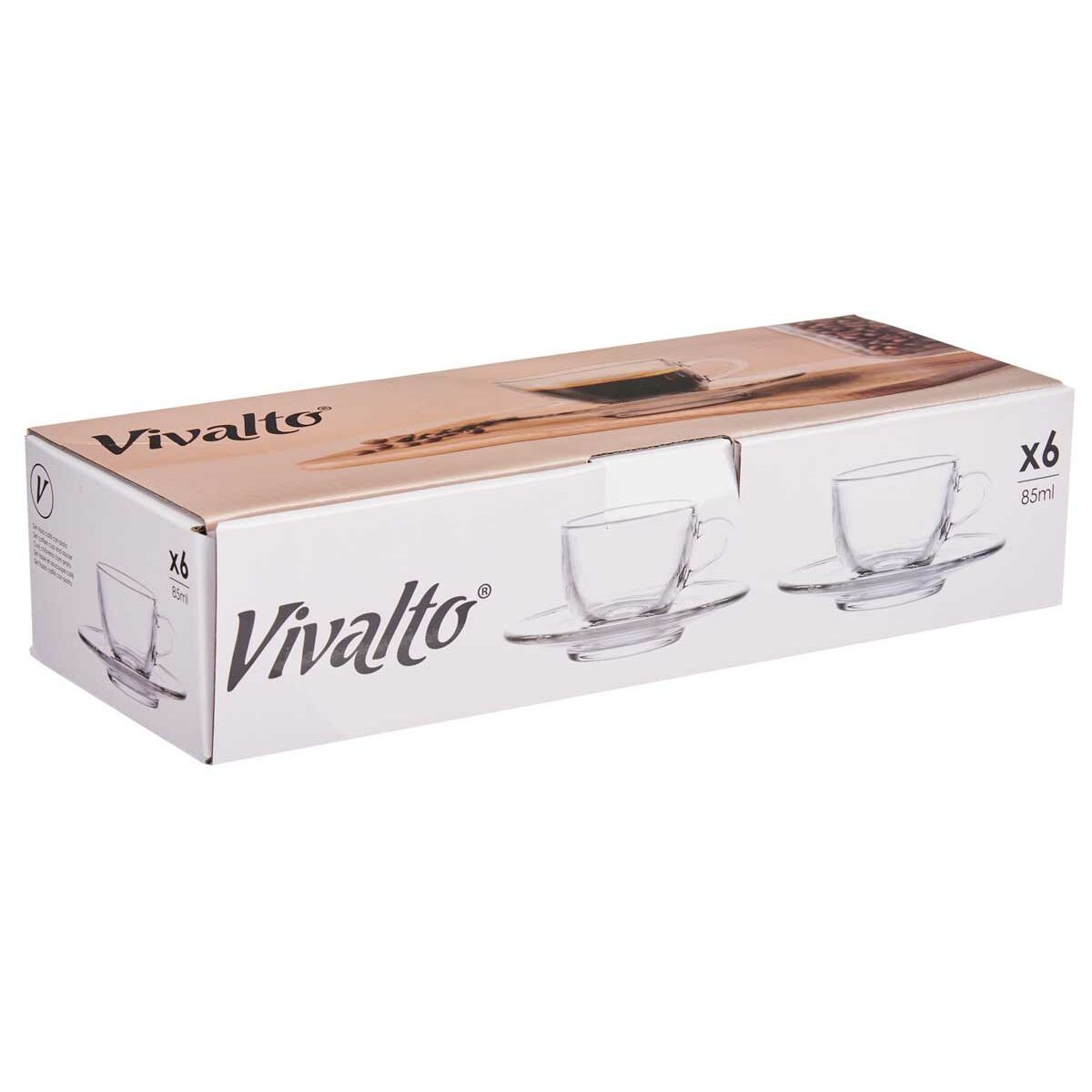 Taza con Plato Vivalto Transparente Vidrio 85 ml (6 Unidades)