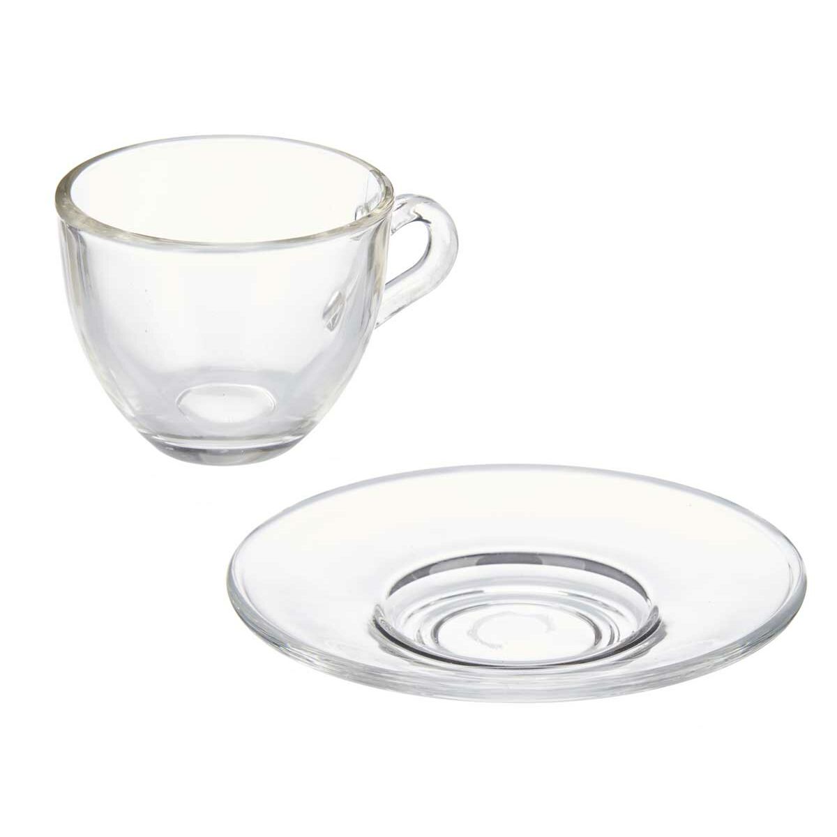 Taza con Plato Vivalto Transparente Vidrio 85 ml (6 Unidades)