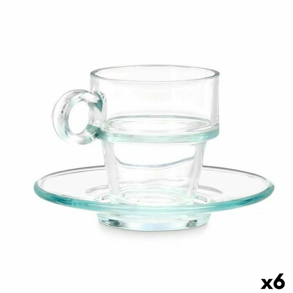 Taza con Plato Vivalto Transparente Vidrio 90 ml (6 Unidades)