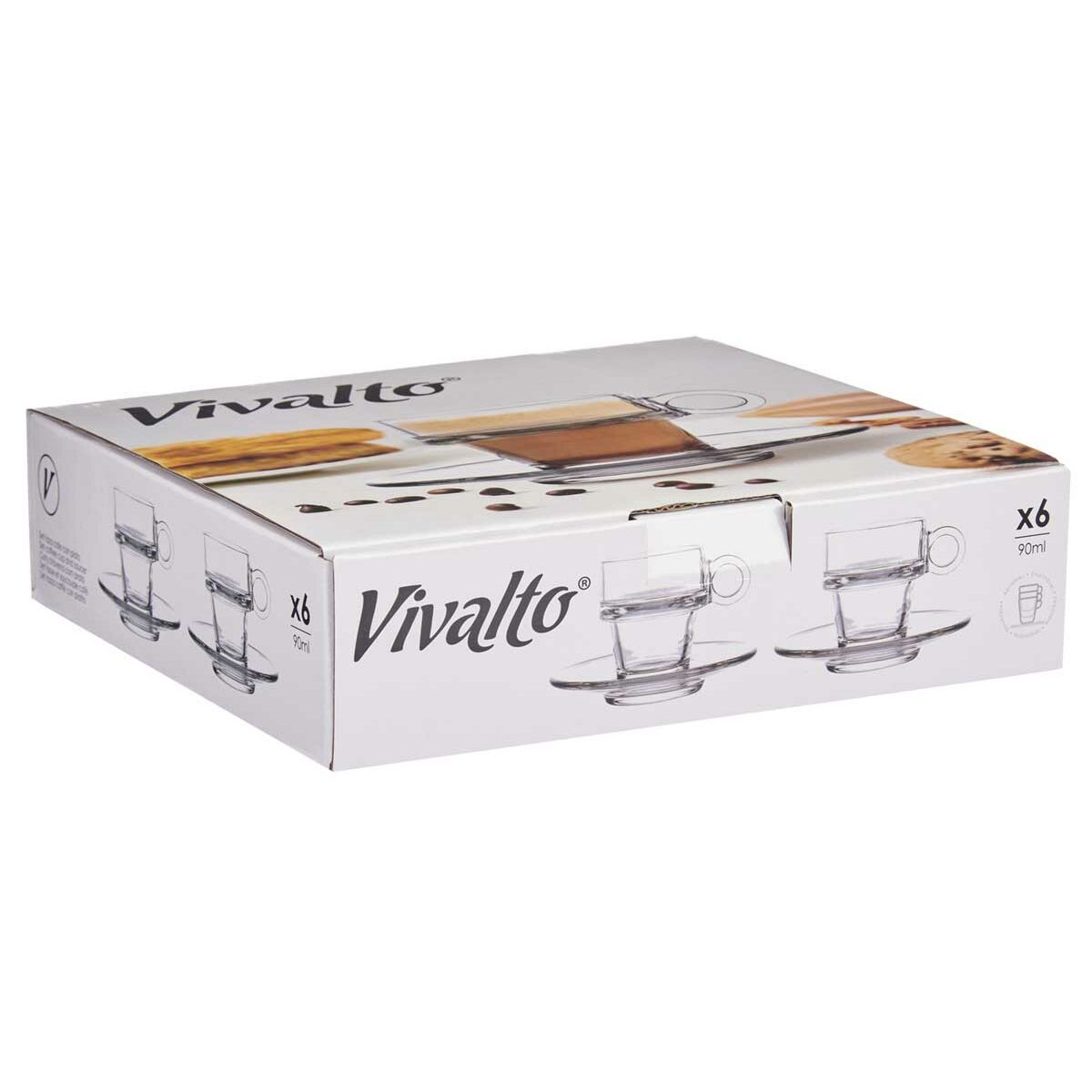 Taza con Plato Vivalto Transparente Vidrio 90 ml (6 Unidades)