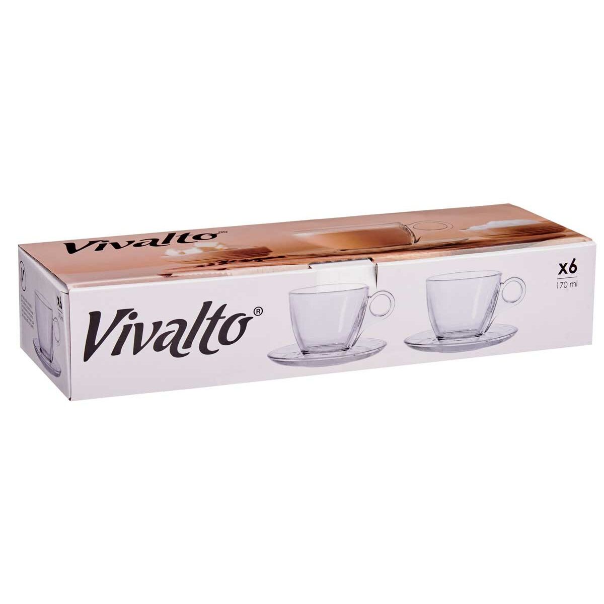 Taza con Plato Vivalto Transparente Vidrio 170 ml (6 Unidades)
