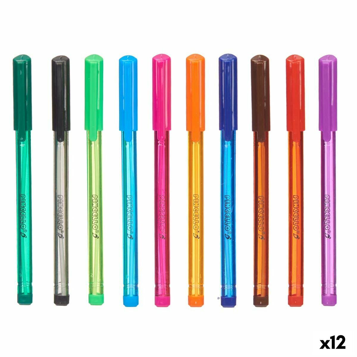 Set de Bolígrafos Pincello Azul Negro Rojo Verde Morado Multicolor Naranja Violeta Azul claro Verde oscuro (12 Unidades)