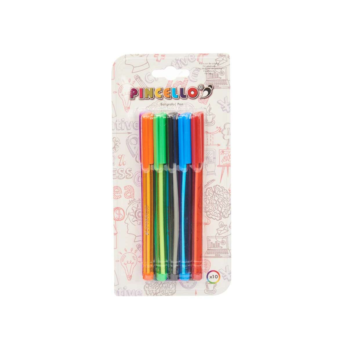 Set de Bolígrafos Pincello Azul Negro Rojo Verde Morado Multicolor Naranja Violeta Azul claro Verde oscuro (12 Unidades)