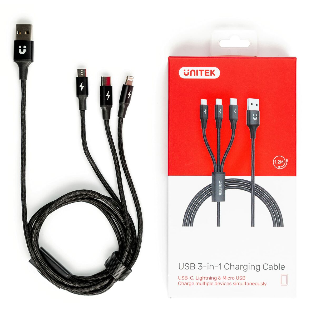 Cable USB a Micro USB, USB-C y Lightning Unitek C14049BK Negro 1,2 m