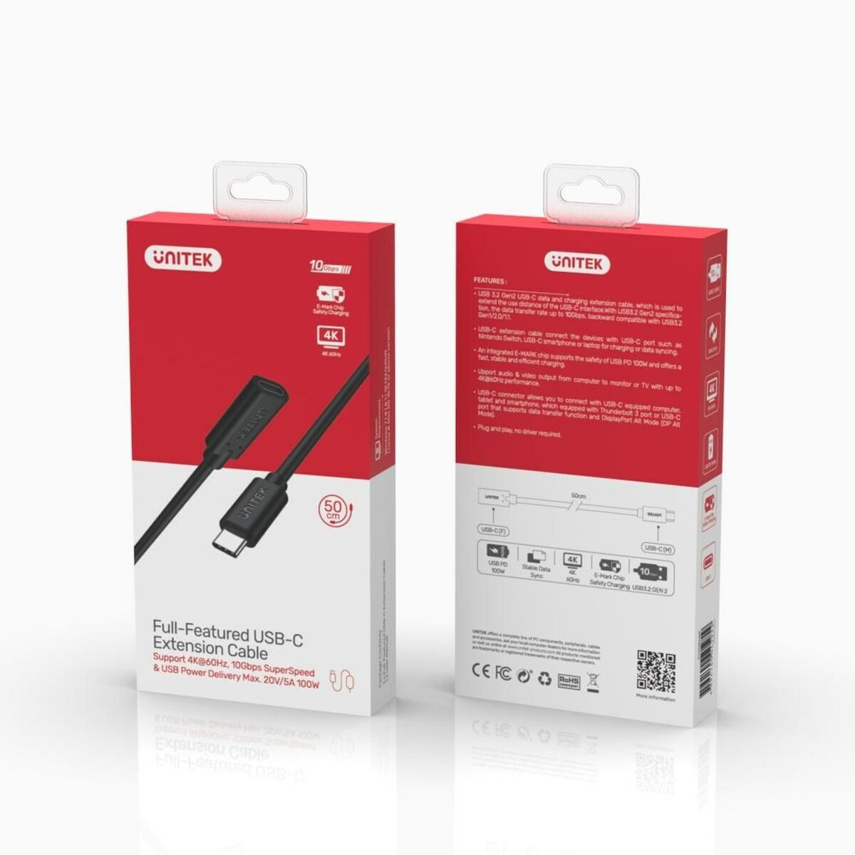 Cable USB C Unitek C14086BK Negro 50 cm