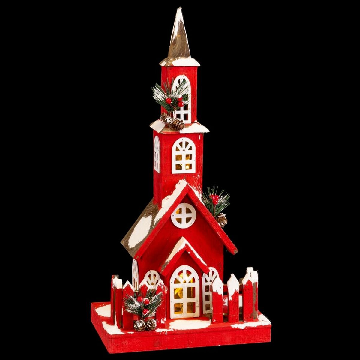 Adorno Navideño Rojo Madera Casa 17 x 18 x 56 cm