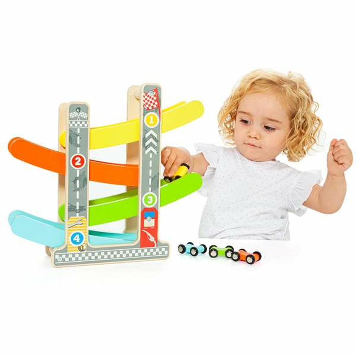Pista de Madera con Rampas para Coches Moltó