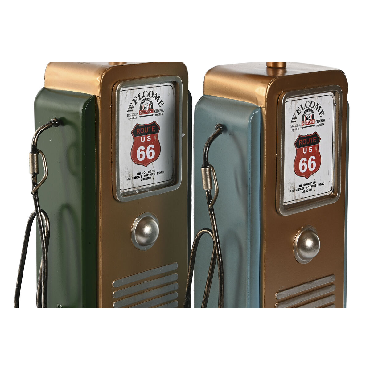 Reloj de Mesa Home ESPRIT Verde Naranja Vintage gasolinera (2 Unidades)