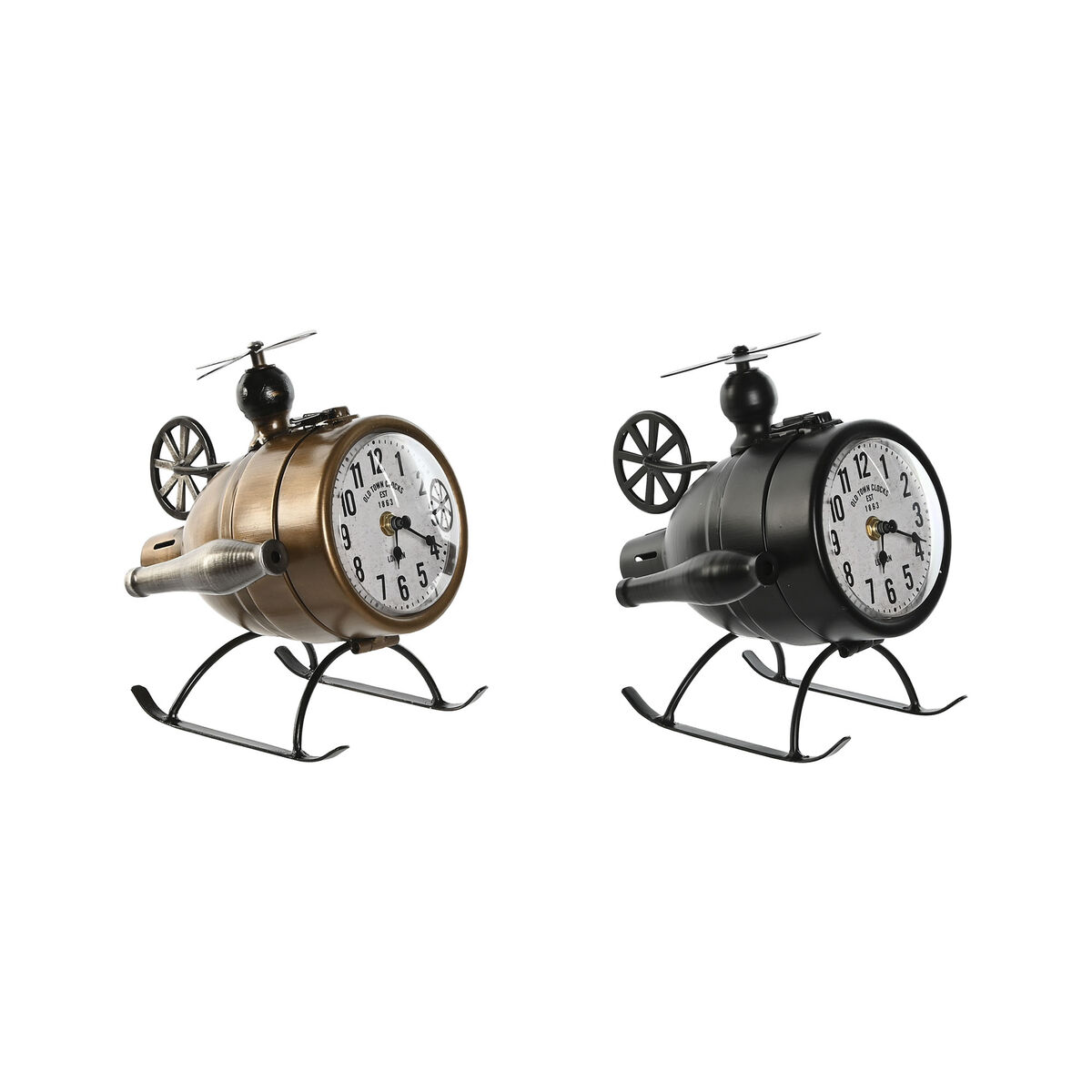 Reloj de Mesa Home ESPRIT Negro Dorado Loft Helicóptero (2 Unidades)