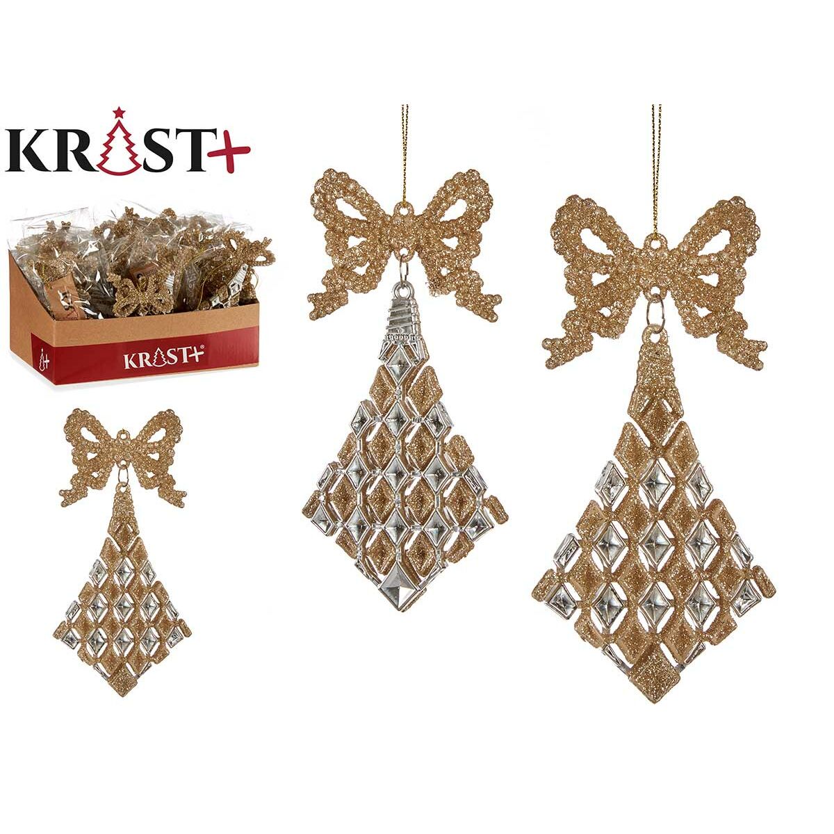 Adorno Navideño Krist+ Champagne Plástico Purpurina Lazo Rombos 7,5 x 1 x 15,5 cm 7,5 x 15,5 x 1 cm (24 Unidades)