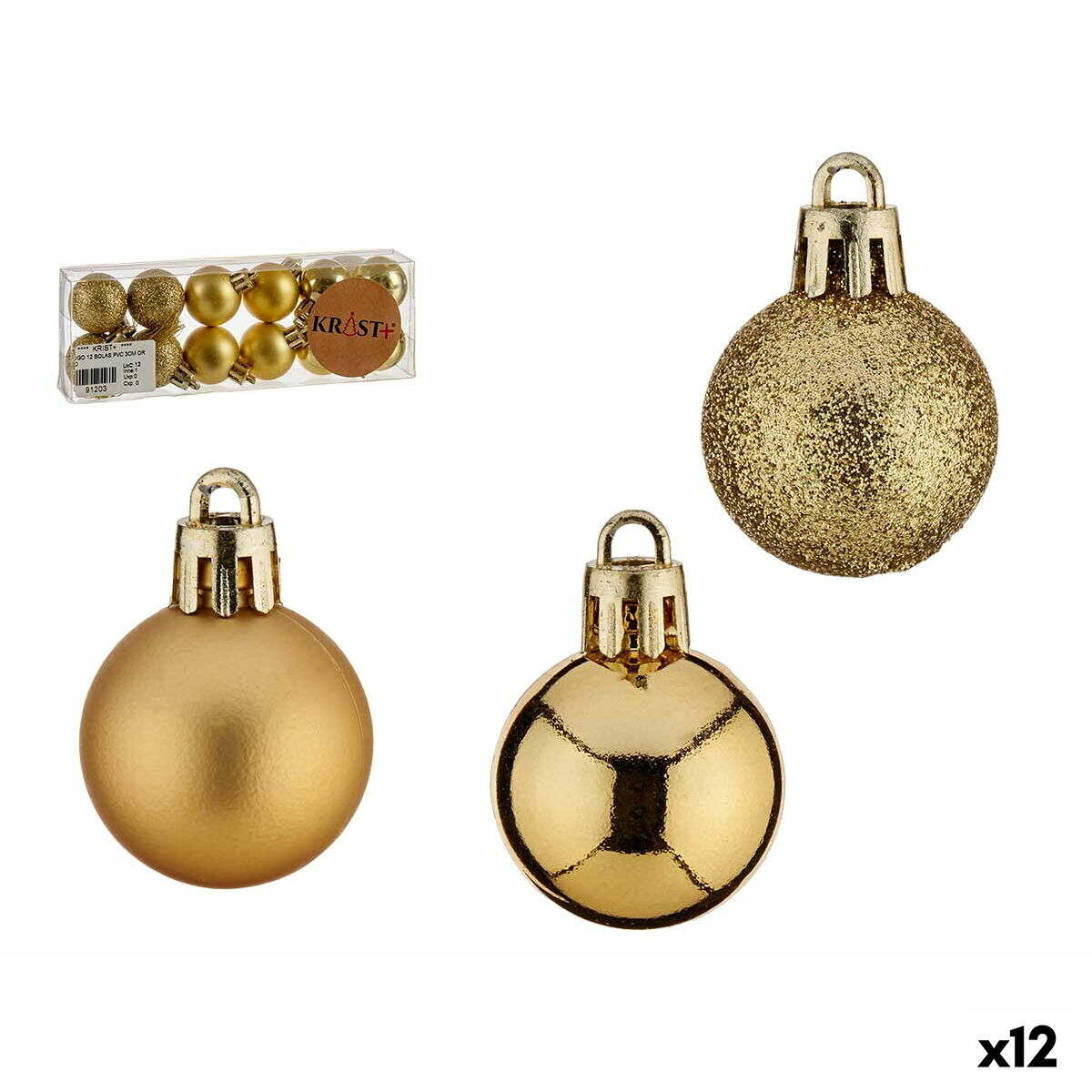 Set de Bolas de Navidad Krist+ Dorado PVC Ø 3 cm (12 Unidades)