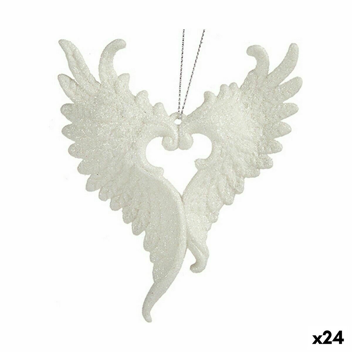 Adorno Navideño Krist+ Blanco Plástico Purpurina Alas de Ángel 12 x 13 x 2,5 cm (24 Unidades)
