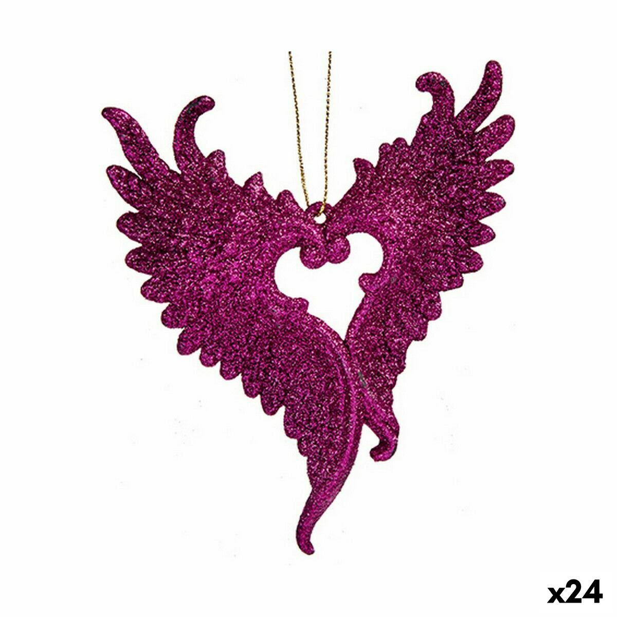 Adorno Navideño Krist+ Fucsia Plástico Purpurina Alas de Ángel 12 x 13 x 2,5 cm (24 Unidades)