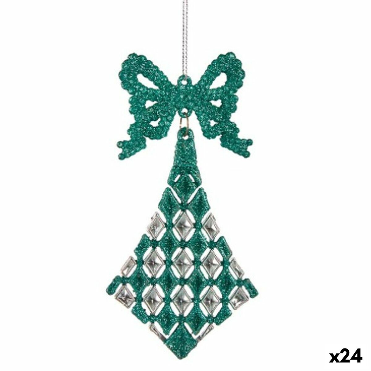 Adorno Navideño Krist+ Verde Plástico Purpurina Lazo Rombos 7,5 x 1 x 15,5 cm 7,5 x 15,5 x 1 cm (24 Unidades)