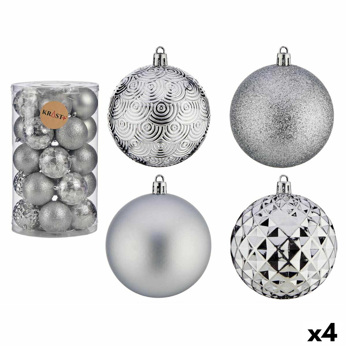 Set de Bolas de Navidad Krist+ Plateado PVC Ø 8 cm (4 Unidades)