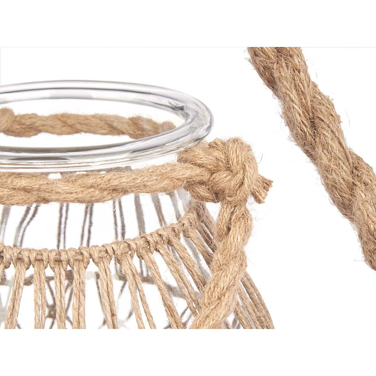 Portavelas Gift Decor Transparente Natural Vidrio Cuerda 17 x 25 cm 17 x 25 x 17 cm Bote (4 Unidades)