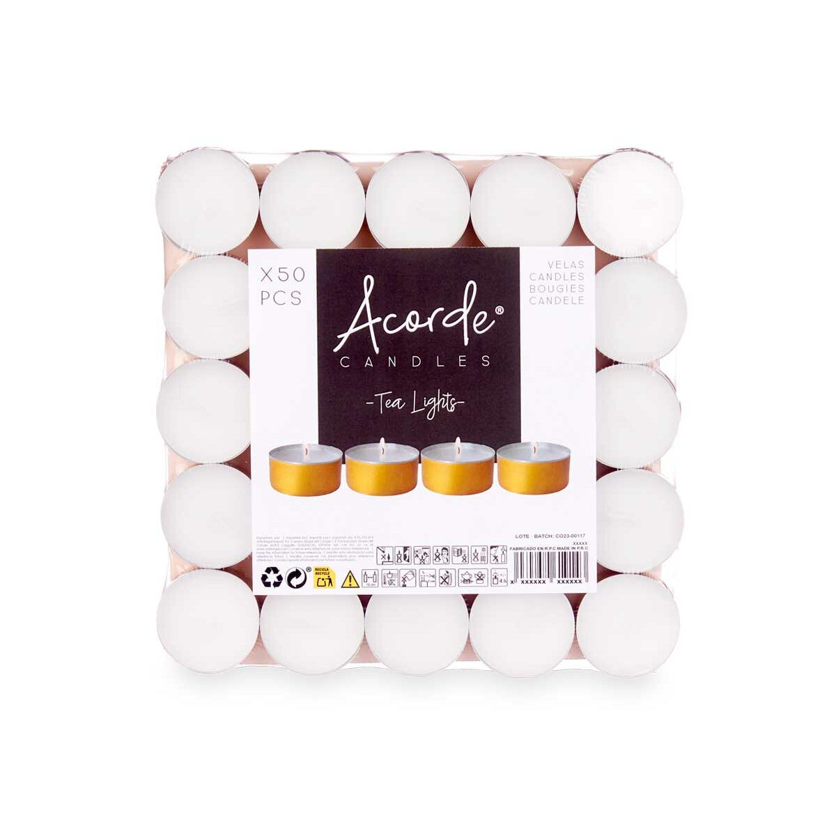 Set de Velas Acorde Tea Lights Blanco Dorado (20 Unidades)