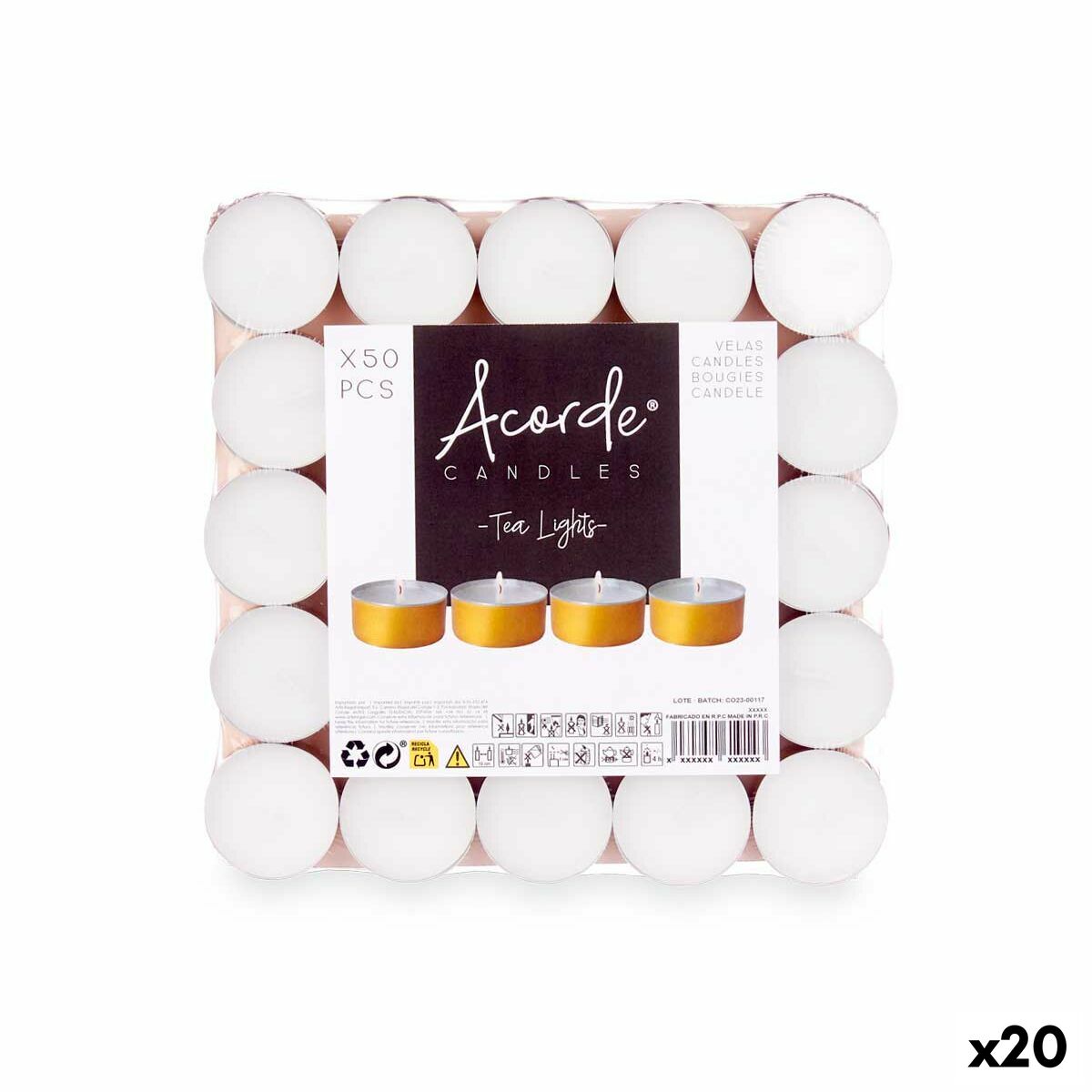 Set de Velas Acorde Tea Lights Blanco Dorado (20 Unidades)