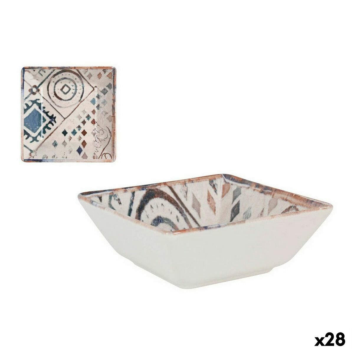 Bol para Aperitivos La Mediterránea Grecia Azul Marrón Porcelana 13 x 13 x 5 cm (28 Unidades)