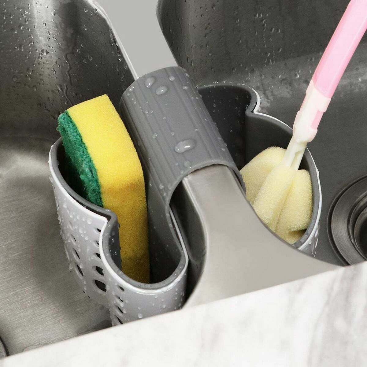 Portaestropajos para Fregadero Quttin Doble Blanco 15 x 9 x 12 cm (12 Unidades)