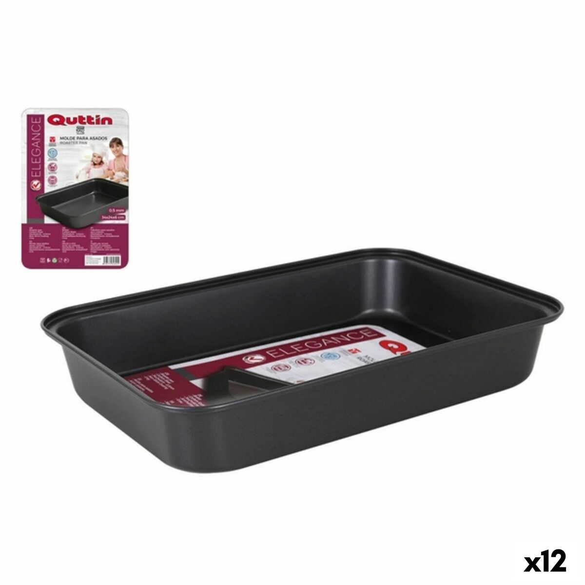 Bandeja para Horno Quttin 52287 Rectangular 34 x 24 cm Acero de carbono (12 Unidades)