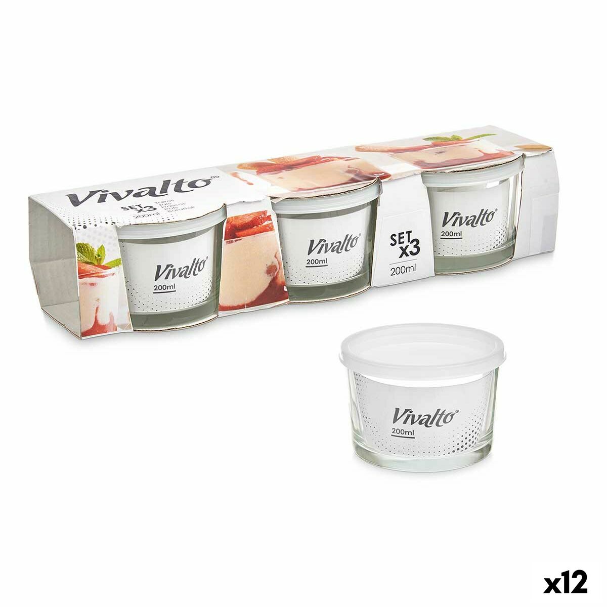 Set de Fiambreras Vivalto Transparente Vidrio Polipropileno 200 ml (12 Unidades)