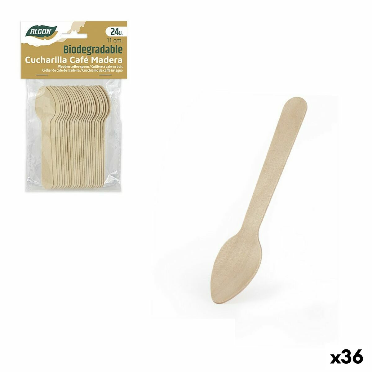 Set de Cucharas Algon Café Madera 24 Piezas 11 cm (36 Unidades)