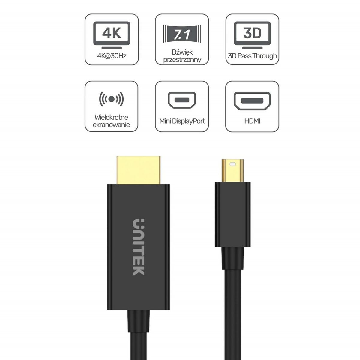Adaptador Mini Display Port a HDMI Unitek V1152A Negro 2 m