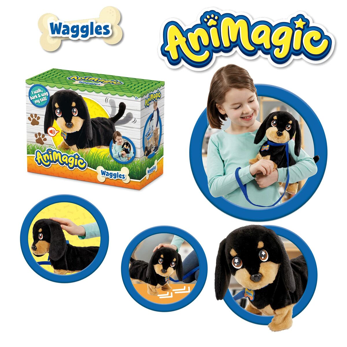 Peluche Animagic Waggles on the go con sonido Marrón