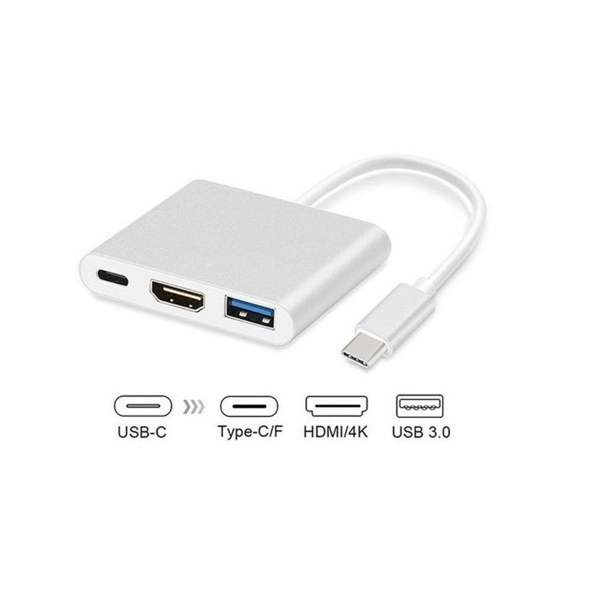 Hub USB-C 3 Puertos MacLean MCTV-840 Plateado