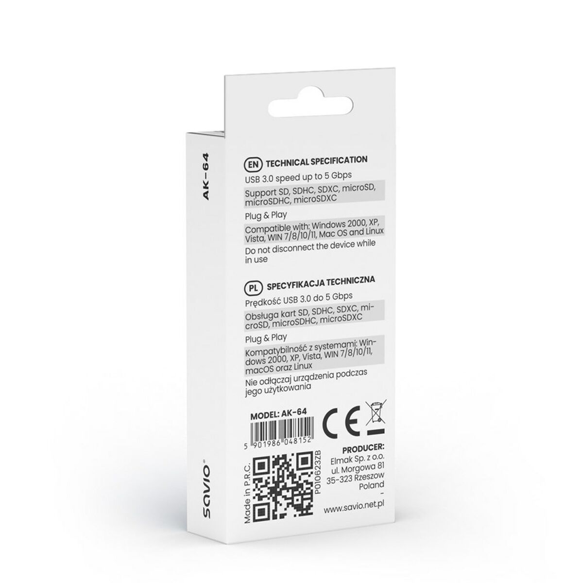 Lector de Tarjetas Externo Savio AK-64 Negro