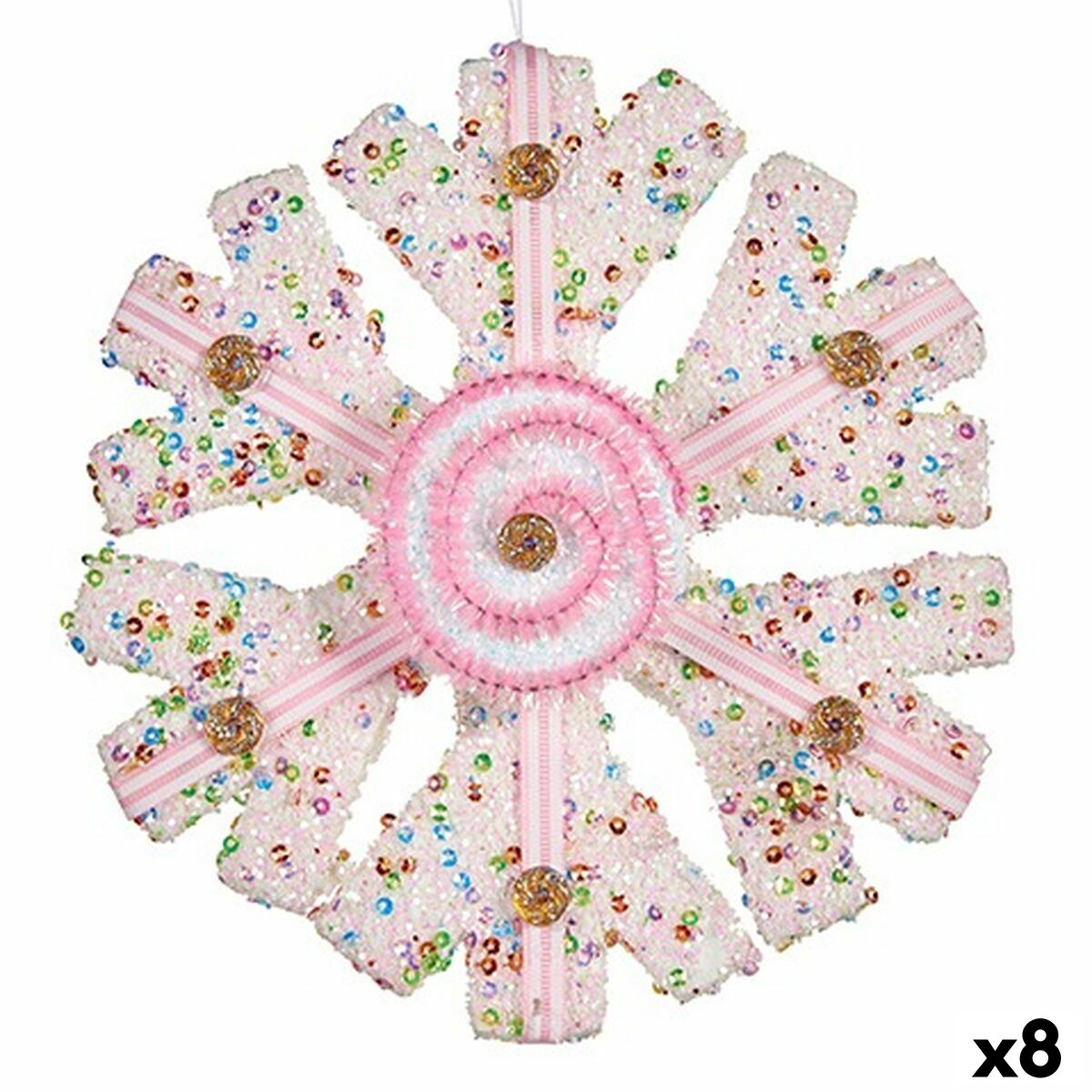 Adorno Navideño Krist+ Blanco Rosa Copos de nieve 17 x 6 x 17 cm (8 Unidades)