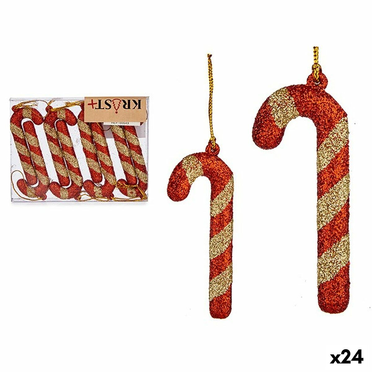 Set Adornos de Navidad Krist+ Rojo Dorado Plástico Bastón 6,5 x 1 cm 9 x 1 x 11 cm 8 Piezas (24 Unidades)