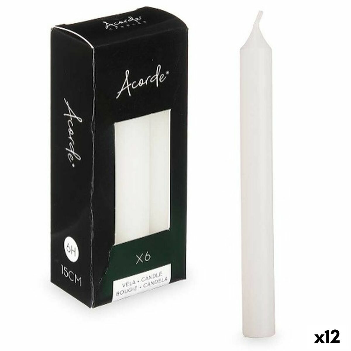 Set de Velas Acorde Blanco 2 x 2 x 15 cm 6 x 15 x 4 cm (12 Unidades)