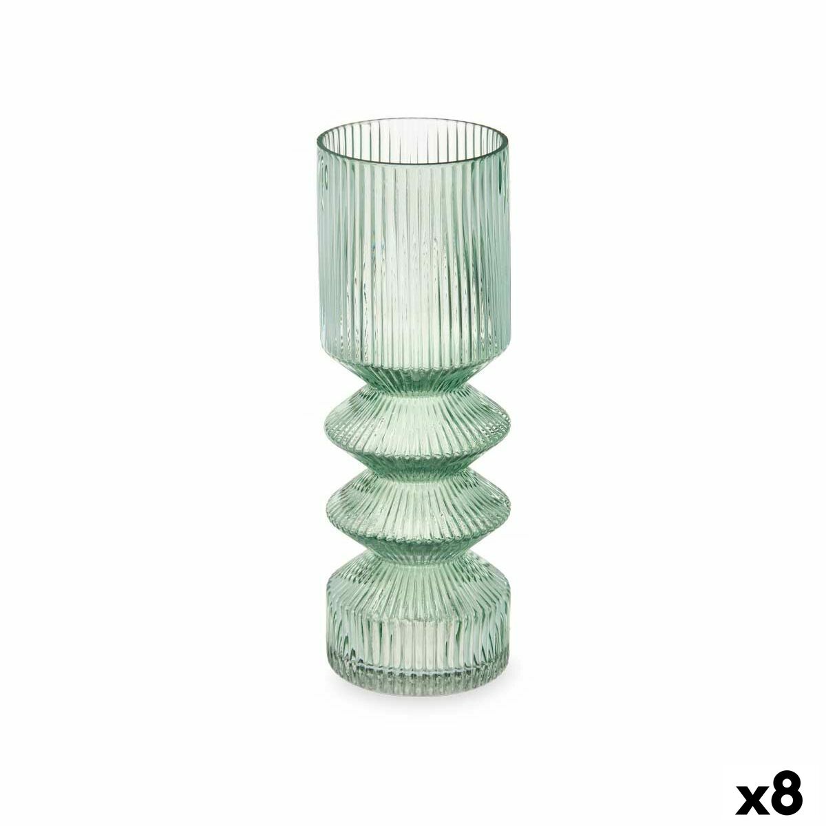 Jarrón Gift Decor Verde Cristal Rayas 8 x 23 x 8 cm (8 Unidades)