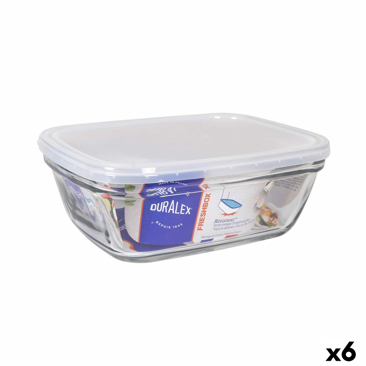 Fiambrera Rectangular con Tapa Duralex Freshbox Transparente 1,7 L 21,5 x 16,5 x 8 cm (6 Unidades)