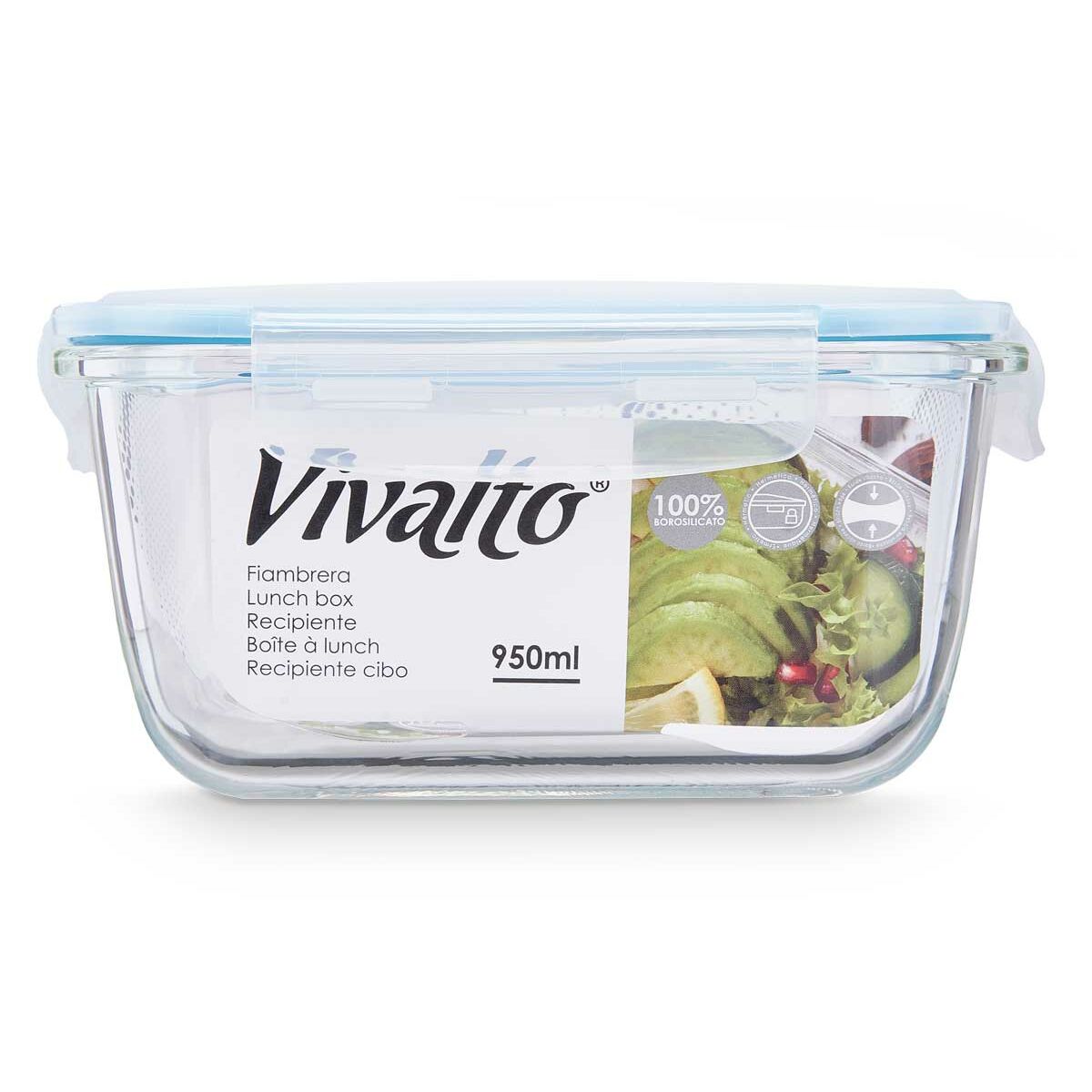 Fiambrera Vivalto Transparente Silicona Polipropileno Vidrio de Borosilicato 950 ml (12 Unidades)