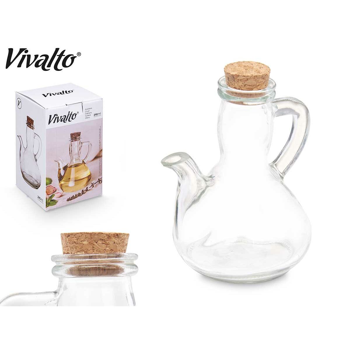Aceitera Vivalto Transparente Corcho Vidrio 290 ml 12 x 14,5 x 9,5 cm (24 Unidades)