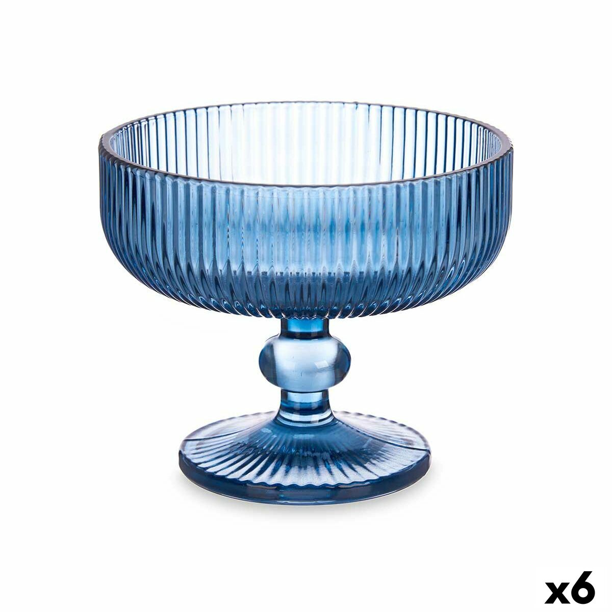 Copa de Helados y Batidos Vivalto Azul Cristal 310 ml Rayas (6 Unidades)