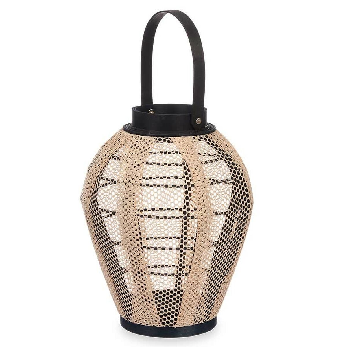 Farol Gift Decor Negro Beige Madera Tela Vidrio Farol 25 x 30 x 25 cm Con asa (2 Unidades)