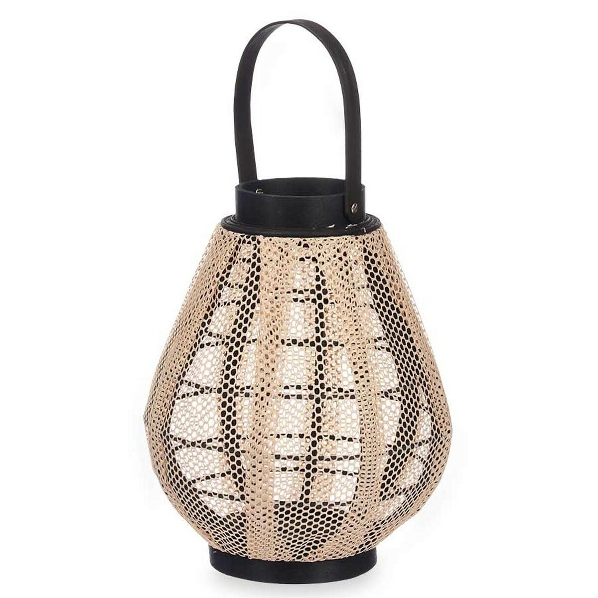 Farol Gift Decor Negro Beige Madera Tela Vidrio Farol 25 x 30 x 25 cm Con asa (2 Unidades)